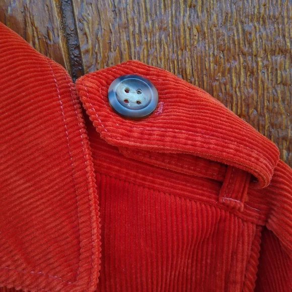 L.L. Bean Burnt Orange Corduroy Belted Trench Coat Pea Coat Size XS Petite - Picture 8 of 15